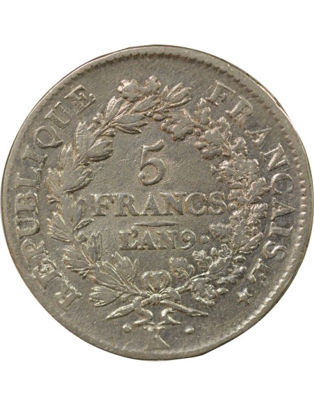 Union & Force 5 francs Argent An 9 K Bordeaux