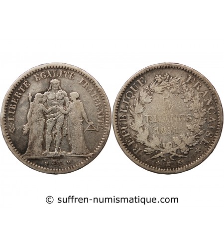 HERCULE - 5 FRANCS ARGENT 1871 K BORDEAUX﻿