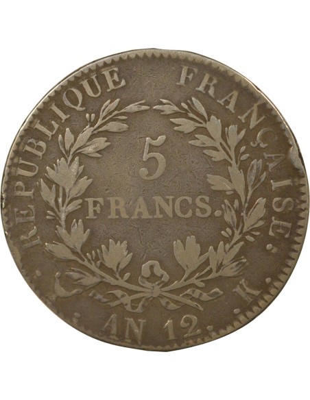 Roi d'Italie Type intermédaire 5 francs Argent An 12 K Bordeaux