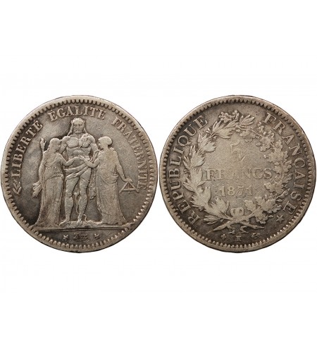 HERCULE - 5 FRANCS ARGENT 1871 K BORDEAUX﻿