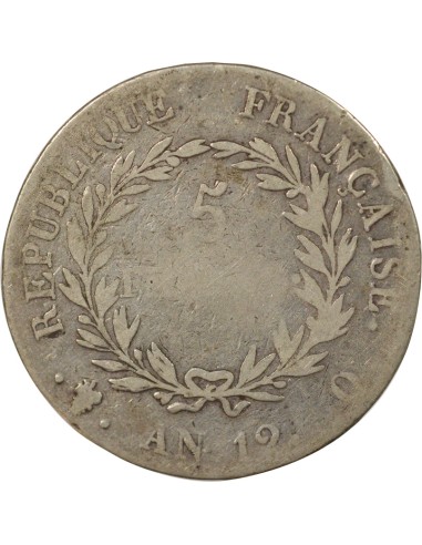 Roi d'Italie Consulat 5 francs Argent An 12 Q Perpignan