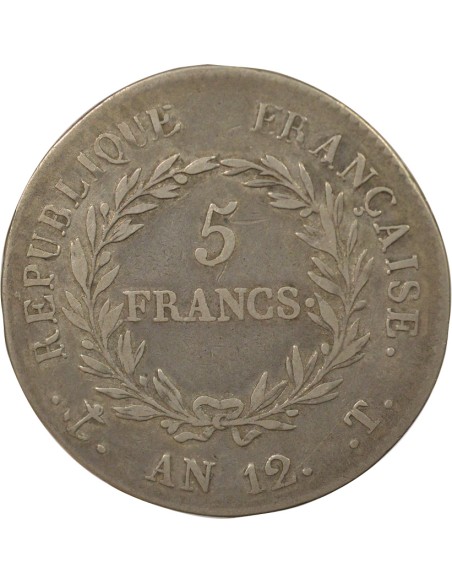 Roi d'Italie Consulat 5 francs Argent An 12 T Nantes