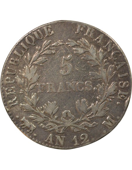 Roi d'Italie Type intermédaire 5 francs Argent An 12 M Toulouse