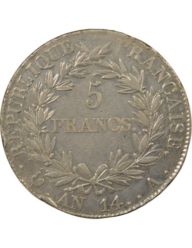 Roi d'Italie Cal. Révolutionnaire 5 francs Argent An 14 A - Paris