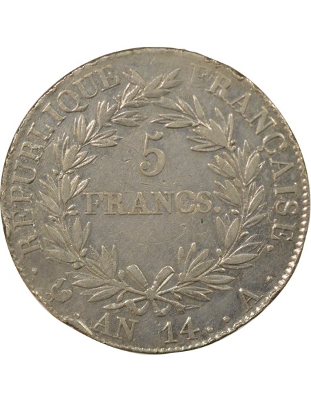 Roi d'Italie Cal. Révolutionnaire 5 francs Argent An 14 A - Paris