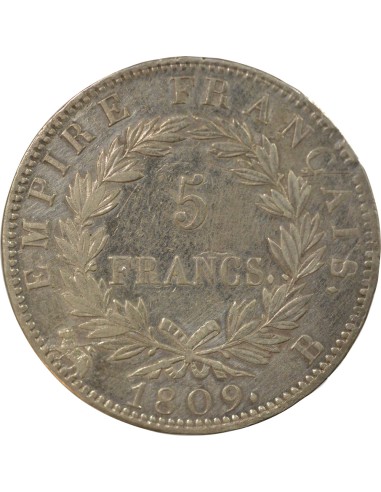 Roi d'Italie Empire 5 francs Argent 1809 B Rouen