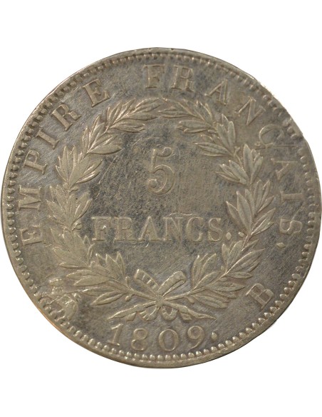 Roi d'Italie Empire 5 francs Argent 1809 B Rouen