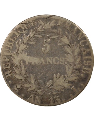 Roi d'Italie Cal. Révolutionnaire 5 francs Argent An 13 L Bayonne