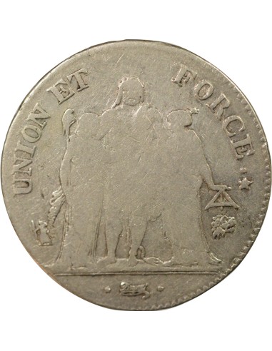 Union & Force 5 francs Argent An 5 L Bayonne