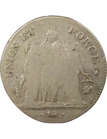 Union & Force 5 francs Argent An 5 L Bayonne