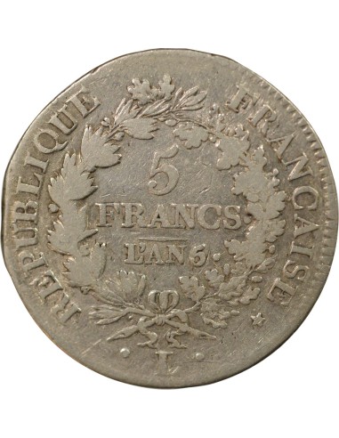 Union & Force 5 francs Argent An 5 L Bayonne