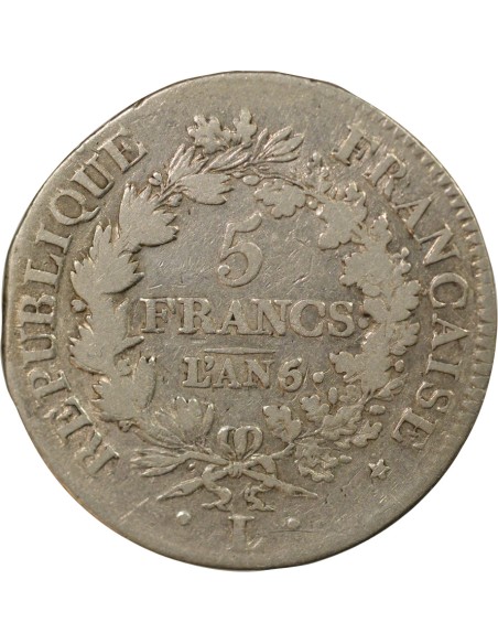 Union & Force 5 francs Argent An 5 L Bayonne