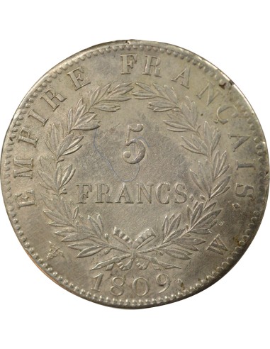 Roi d'Italie Empire 5 francs Argent 1809 W Lille