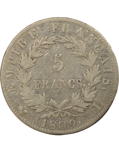 Roi d'Italie Empire 5 francs Argent 1809 L Bayonne