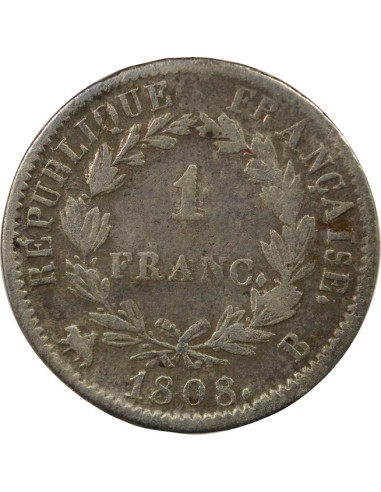 Roi d'Italie Empire 1 franc Argent 1808 B Rouen