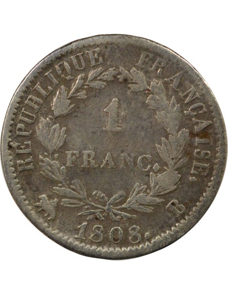 Roi d'Italie Empire 1 franc Argent 1808 B Rouen