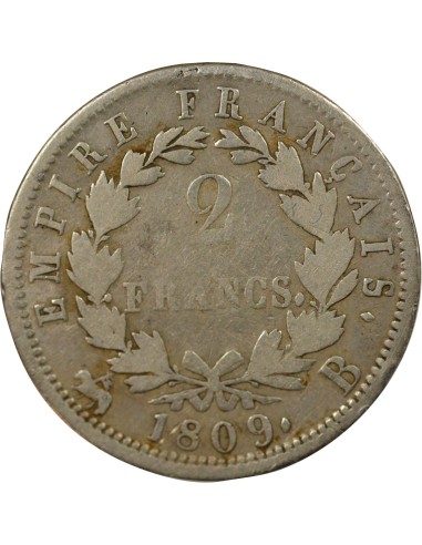 Roi d'Italie Empire 2 francs Argent 1809 B Rouen
