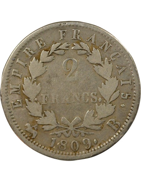Roi d'Italie Empire 2 francs Argent 1809 B Rouen