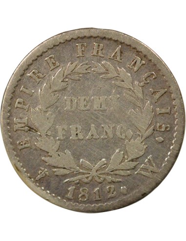 Roi d'Italie Empire 1/2 franc Argent 1812 W Lille