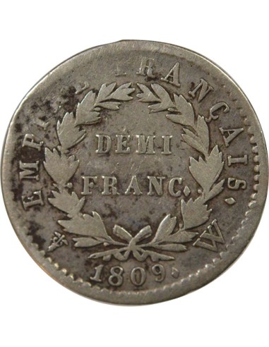 Roi d'Italie Empire 1/2 franc Argent 1809 W Lille