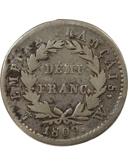 Roi d'Italie Empire 1/2 franc Argent 1809 W Lille