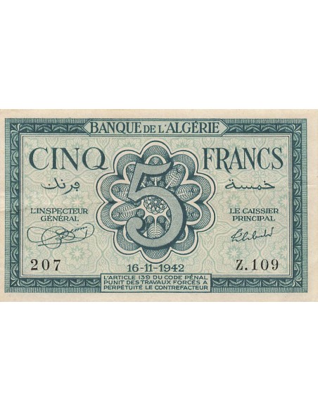 Algérie 5 francs 1942