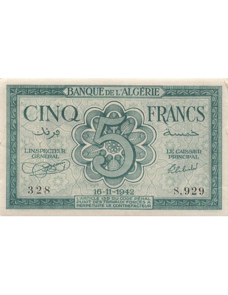 Algérie 5 francs 1942