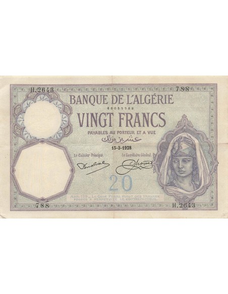 Algérie 20 francs 1928