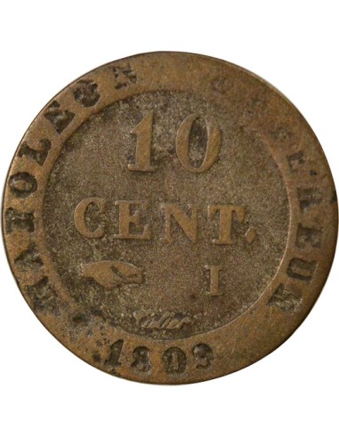 Roi d'Italie au N Couronné 10 centimes Billon 1809 I Limoges