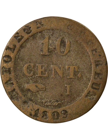 Roi d'Italie au N Couronné 10 centimes Billon 1809 I Limoges