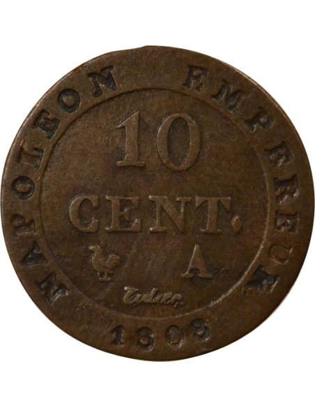 Roi d'Italie au N Couronné 10 centimes Cuivre 1808 A - Paris