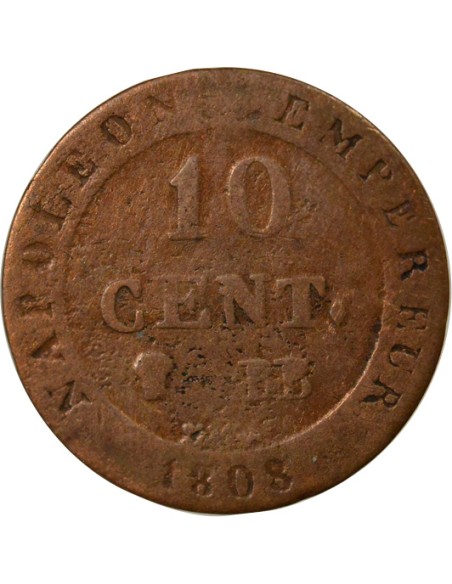 Roi d'Italie au N Couronné 10 centimes Cuivre 1808 BB Strasbourg