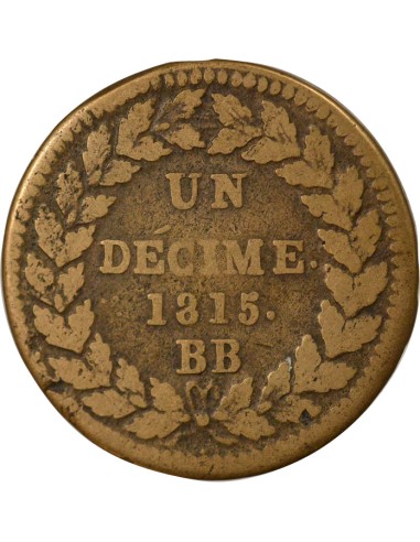 Louis XVIII Siège de Strasbourg 1 décime Cuivre 1815 BB Strasbourg
