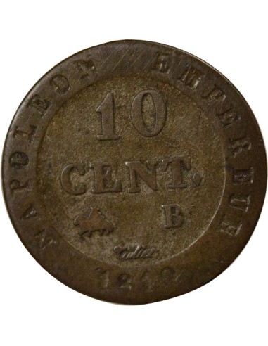 Roi d'Italie au N Couronné 10 centimes Billon 1810 B Rouen