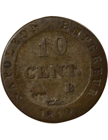 Roi d'Italie au N Couronné 10 centimes Billon 1810 B Rouen