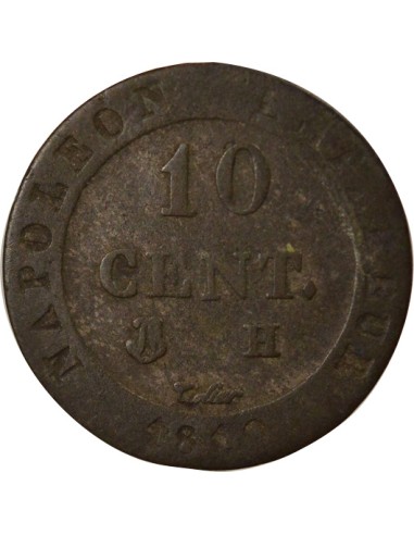 Roi d'Italie au N Couronné 10 centimes Billon 1810 H La Rochelle