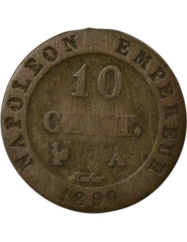 Roi d'Italie au N Couronné 10 centimes Billon 1809 A - Paris