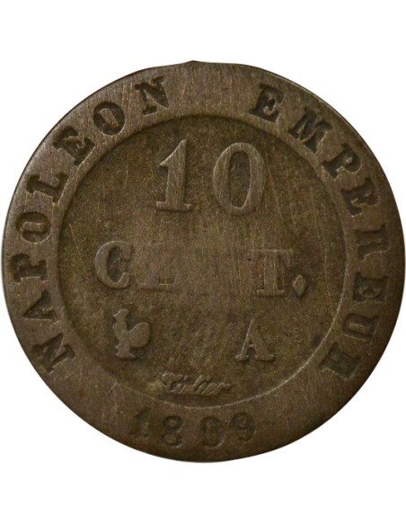 Roi d'Italie au N Couronné 10 centimes Billon 1809 A - Paris