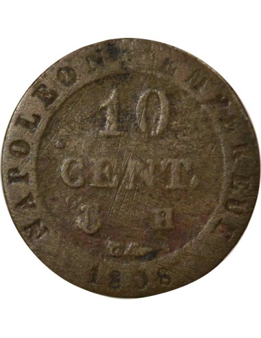 Roi d'Italie au N Couronné 10 centimes Billon 1808 H La Rochelle