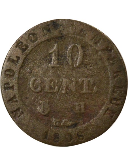 Roi d'Italie au N Couronné 10 centimes Billon 1808 H La Rochelle