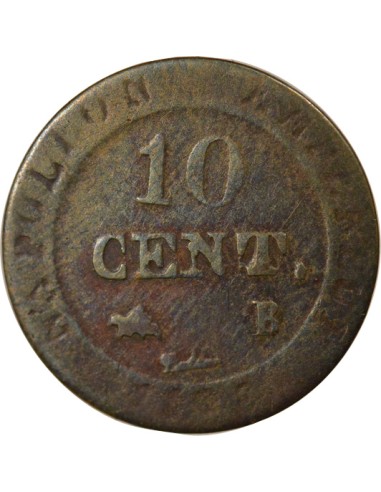 Roi d'Italie au N Couronné 10 centimes Billon 1808 B Rouen