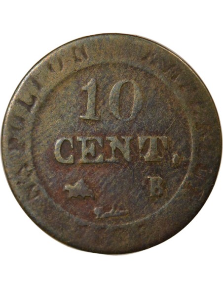 Roi d'Italie au N Couronné 10 centimes Billon 1808 B Rouen