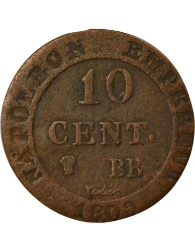 Roi d'Italie au N Couronné 10 centimes Cuivre 1809 BB Strasbourg