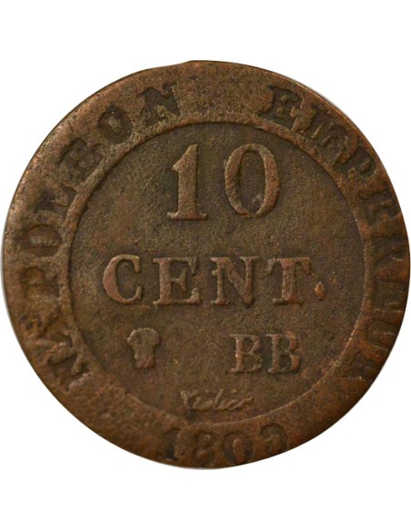 Roi d'Italie au N Couronné 10 centimes Cuivre 1809 BB Strasbourg