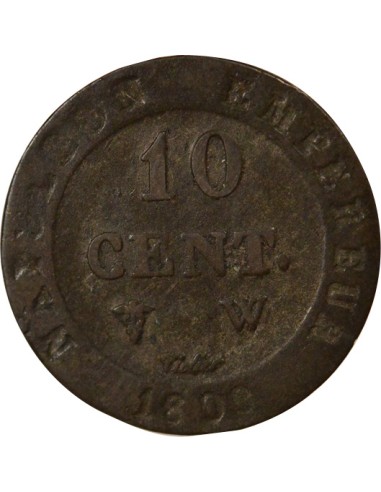 Roi d'Italie au N Couronné 10 centimes Billon 1809 W Lille