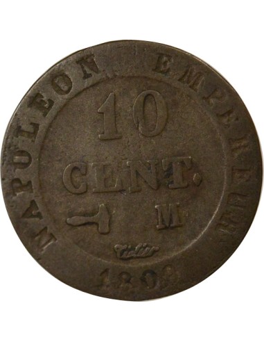 Roi d'Italie au N Couronné 10 centimes Billon 1809 M Toulouse