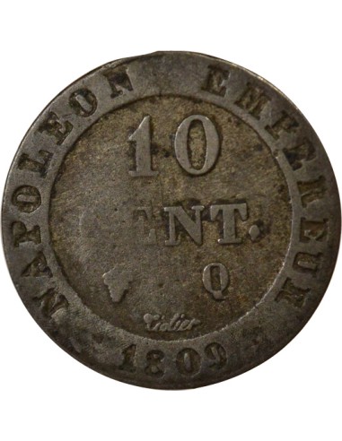 Roi d'Italie au N Couronné 10 centimes Billon 1809 Q Perpignan