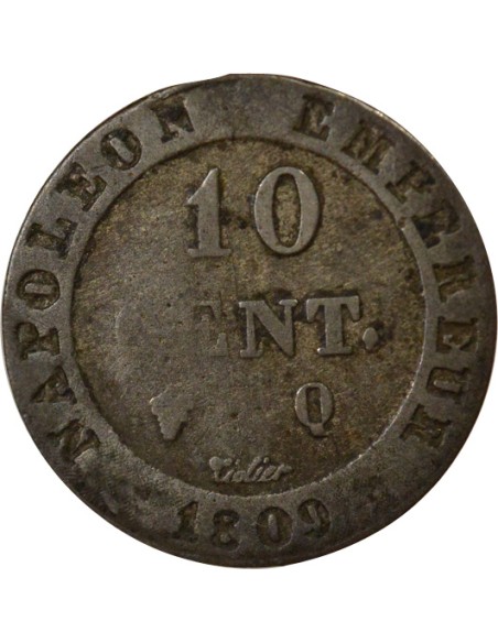 Roi d'Italie au N Couronné 10 centimes Billon 1809 Q Perpignan