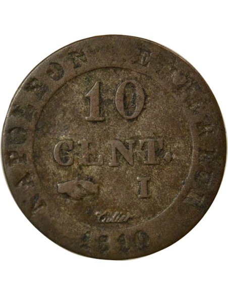 Roi d'Italie au N Couronné 10 centimes Billon 1810 I Limoges