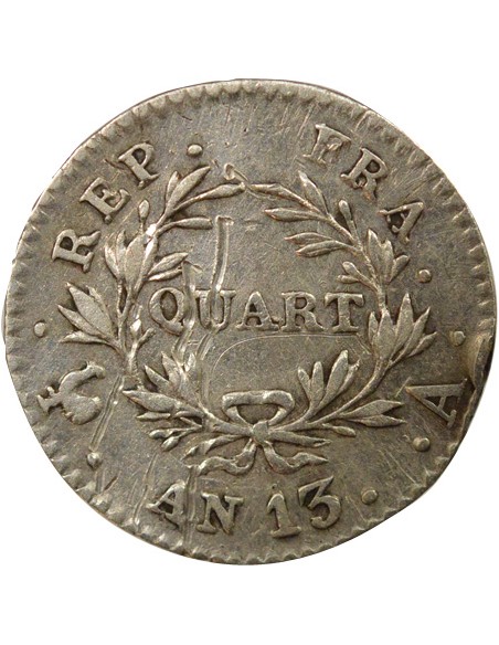 Roi d'Italie Cal. Révolutionnaire 1/4 franc Argent An 13 A - Paris